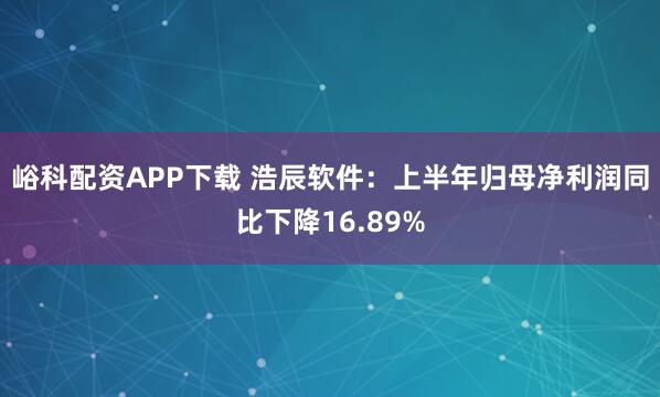 峪科配资APP下载 浩辰软件：上半年归母净利润同比下降16.89%